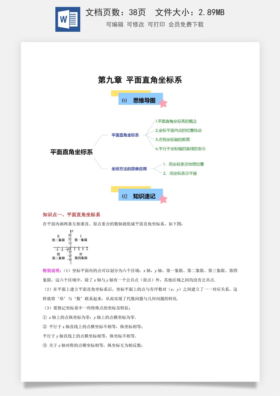 初中七年级下册数学-第九章-平面直角坐标系（单元复习 6个知识点+9类题型突破）（解析版）.docx